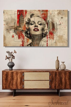 Duvar Tablosu Yatay Kanvas Tekli Salon Mutfak Yatak Odası Ofis Marilyn Monroe Siyah Beyaz Kırmızı