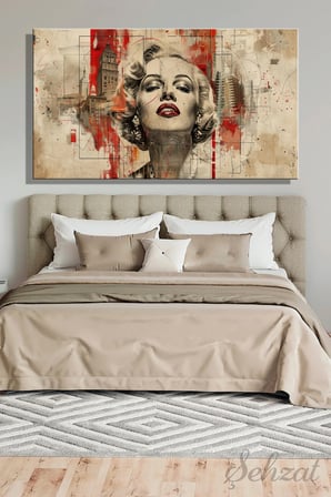 Duvar Tablosu Yatay Kanvas Tekli Salon Mutfak Yatak Odası Ofis Marilyn Monroe Siyah Beyaz Kırmızı