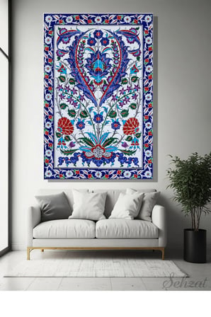 Şehzat İznik Çinisi Osmanlı Mavi Kanvas Tablo 20 x 30 cm