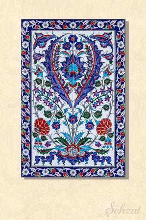 Şehzat İznik Çinisi Osmanlı Mavi Kanvas Tablo 20 x 30 cm