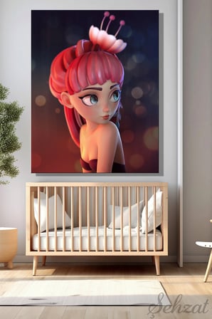 Dikey Kanvas Duvar Tablosu Tekli Salon Çocuk Odası Flower Girl Çiçek Kız 3D Görünümlü