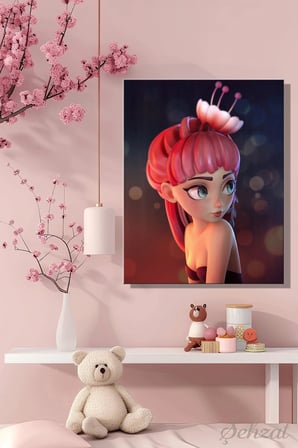 Dikey Kanvas Duvar Tablosu Tekli Salon Çocuk Odası Flower Girl Çiçek Kız 3D Görünümlü