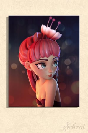 Dikey Kanvas Duvar Tablosu Tekli Salon Çocuk Odası Flower Girl Çiçek Kız 3D Görünümlü
