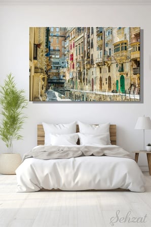Duvar Tablosu Yatay Kanvas Tekli Salon Mutfak Yatak Odası Ofis Malta Valletta Eski Taş Bina Tarih