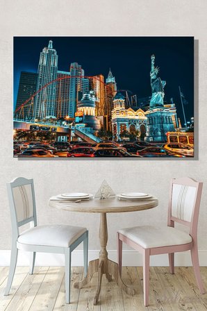 Duvar Tablosu Yatay Kanvas Tekli Salon Mutfak Ofis Las Vegas New York Özgürlük Heykeli Manzara