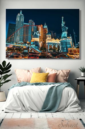 Duvar Tablosu Yatay Kanvas Tekli Salon Mutfak Ofis Las Vegas New York Özgürlük Heykeli Manzara