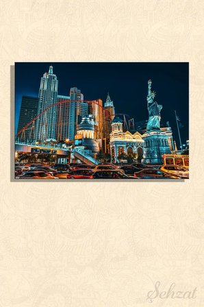 Duvar Tablosu Yatay Kanvas Tekli Salon Mutfak Ofis Las Vegas New York Özgürlük Heykeli Manzara