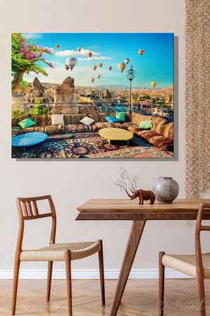 Duvar Tablosu Yatay Kanvas Tekli Salon Mutfak Ofis Kapadokya Göreme Manzara Peri Bacaları Balon