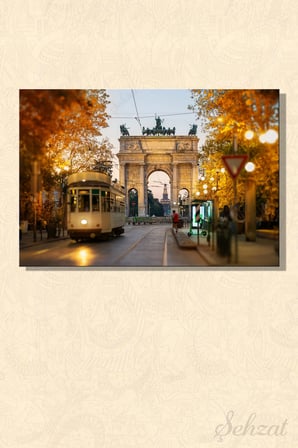 Duvar Tablosu Yatay Kanvas Tekli Salon Mutfak Yatak Odası Ofis İtalya Milano Barış Kemeri Tramvay