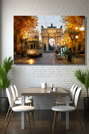 Duvar Tablosu Yatay Kanvas Tekli Salon Mutfak Yatak Odası Ofis İtalya Milano Barış Kemeri Tramvay
