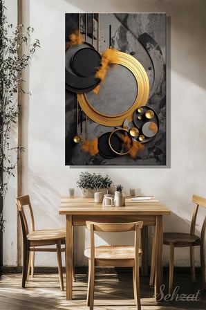Şehzat Modern Soyut Kanvas Tablo Siyah Gri Altın 20x30 cm