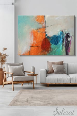 Şehzat Kanvas Tablo Soyut Turuncu Mavi Beyaz 20 x 30 cm