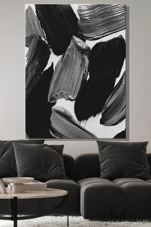 Şehzat Kanvas Tablo Siyah Beyaz Gri Fırça Modern Soyut 20 x 30 cm