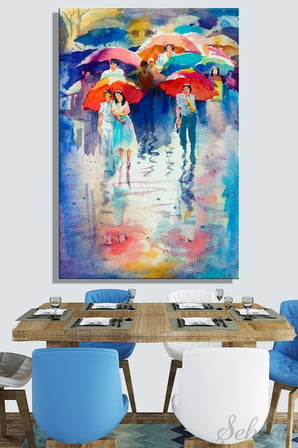 Şehzat Yağmur Yürüyüş Suluboya Görünümlü Kanvas Tablo 20 x 30 cm