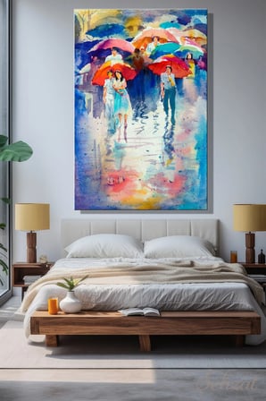 Şehzat Yağmur Yürüyüş Suluboya Görünümlü Kanvas Tablo 20 x 30 cm