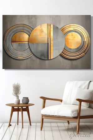Şehzat Kanvas Tablo 20x30 cm Altın Gri Geometrik Daire Modern