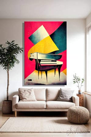 Dikey Kanvas Duvar Tablosu Tekli Salon Mutfak Yatak Odası Ofis Soyut Geometrik Müzik Kuyruklu Piyano