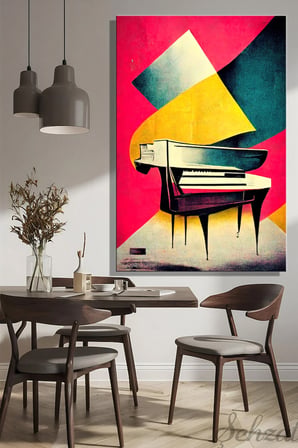 Dikey Kanvas Duvar Tablosu Tekli Salon Mutfak Yatak Odası Ofis Soyut Geometrik Müzik Kuyruklu Piyano