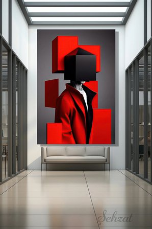 Dikey Kanvas Duvar Tablosu Tekli Salon Yatak Odası Ofis Depresyon Psikolojik Kırmızı Siyah Geometrik