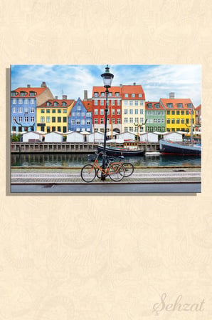 Duvar Tablosu Yatay Kanvas Tekli Ofis Danimarka Kopenhag Kent Bisikletler Nyhavn