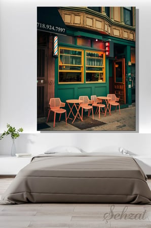 Dikey Kanvas Duvar Tablosu Tekli Salon Mutfak Yatak Odası Ofis New York Yeşil Pembe Retro