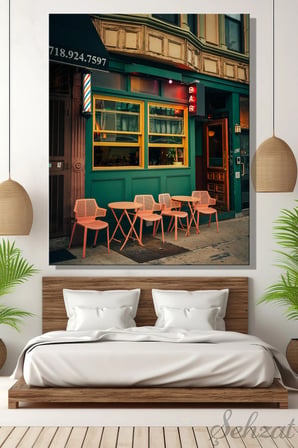 Dikey Kanvas Duvar Tablosu Tekli Salon Mutfak Yatak Odası Ofis New York Yeşil Pembe Retro