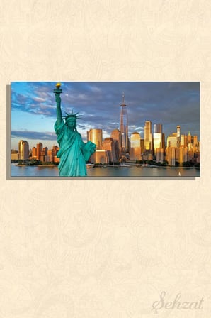 Panoramik Yatay Kanvas Duvar Tablosu Tekli Salon Mutfak Ofis Özgürlük Heykeli Manhattan New York
