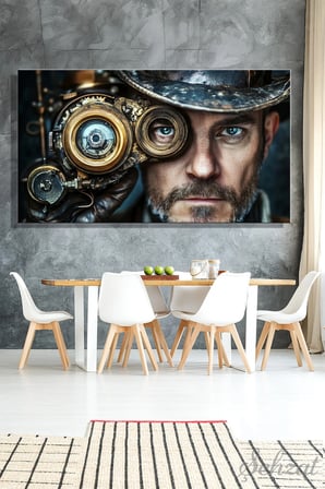Panoramik Yatay Kanvas Duvar Tablosu Tekli Mutfak Ofis Steampunk Şapka Dişli Mekanizma Fütüristik