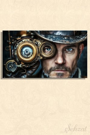 Panoramik Yatay Kanvas Duvar Tablosu Tekli Mutfak Ofis Steampunk Şapka Dişli Mekanizma Fütüristik