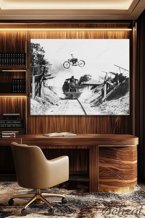 Duvar Tablosu Yatay Kanvas Tekli Salon Mutfak Yatak Odası Ofis Tehlikeli Geçiş Tren Motosiklet Cesur