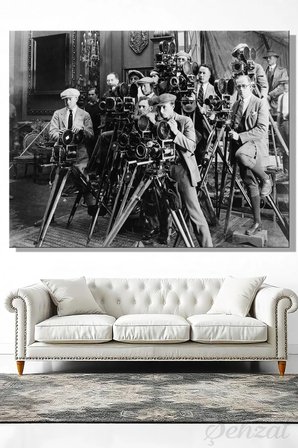 Yatay Kanvas Duvar Tablosu Tekli Salon Mutfak Yatak Odası Ofis Siyah Beyaz Kamera Film Nostaljik