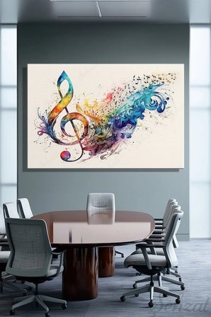 Duvar Tablosu Yatay Kanvas Tekli Salon Mutfak Yatak Odası Ofis Sulu Boya Efektli Nota Enerji Müzik