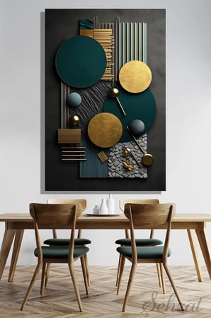 Dikey Kanvas Duvar Tablosu Tekli Salon Mutfak Yatak Odası Ofis Altın Modern Geometrik Daire