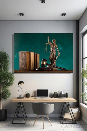 Yatay Kanvas Duvar Tablosu Tekli Salon Yatak Odası Ofis Adalet Hukuk Kitap Hakim Tokmağı Avukat