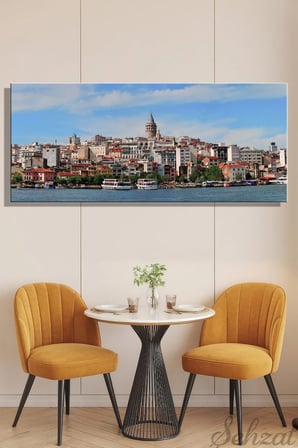 Panoramik Yatay Kanvas Duvar Tablosu Tekli Salon Ofis İstanbul Galata Kulesi Karaköy Beyoğlu Boğaz