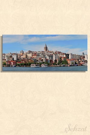 Panoramik Yatay Kanvas Duvar Tablosu Tekli Salon Ofis İstanbul Galata Kulesi Karaköy Beyoğlu Boğaz