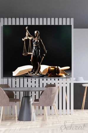 Duvar Tablosu Yatay Kanvas Tekli Salon Mutfak Yatak Odası Ofis Avukat Terazi Adalet Tanrıçası