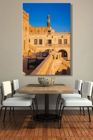 Dikey Kanvas Duvar Tablosu Tekli Salon Ofis Mardin Midyat Konuk Evi Geleneksel Taş Mimari