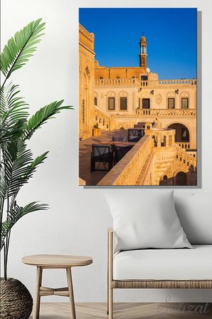 Dikey Kanvas Duvar Tablosu Tekli Salon Ofis Mardin Midyat Konuk Evi Geleneksel Taş Mimari