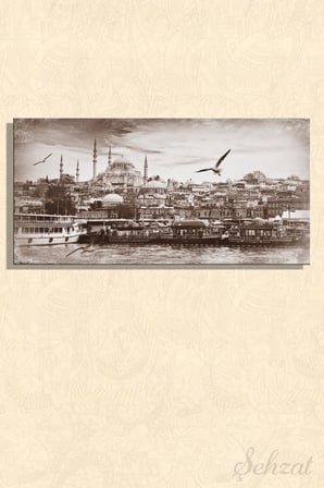 Panoramik Yatay Kanvas Duvar Tablosu Tekli Salon Ofis Nostalji Haliç Süleymaniye Camii Manzara