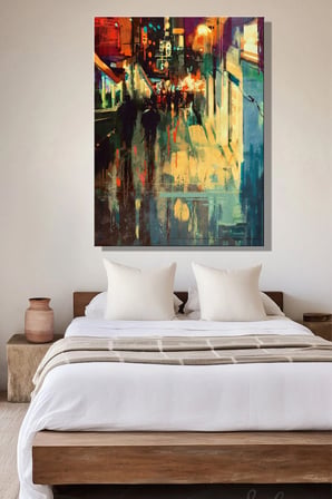 Dikey Kanvas Duvar Tablosu Tekli Salon Yatak Odası Ofis Gece Işık Dinamik Modern Şehir Atmosfer