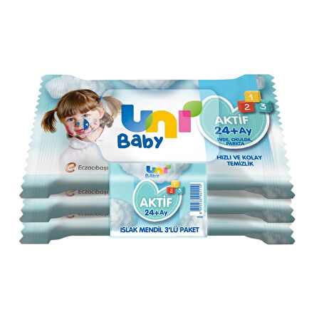 Nessiworld Uni Baby Aktif Islak Cep Mendili 3lü 45 Yaprak