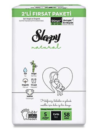 Nessiworld  Natural Bebek Bezi 2'Li Fırsat Paketi 5 Beden 58 Adet