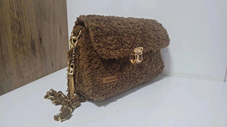 soft omuz çantası, kahverengi peluş yumuşak omuz çantası, kişiselleştirilmiş hediye, kadına hediye, doğum günü hediyesi, yıldönümü hediyesi