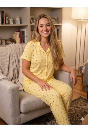 Kadın Kısa Kollu Düğmeli Yumuşak Tuşe Likralı Yazlık Kumaş Pijama Takım