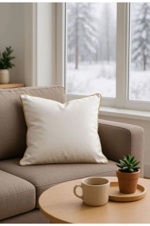 Dekoratif Kırlent Kılıfı - Krem Sarı Biyeli Duck Kumaş - Düz Renk - 45 x 45