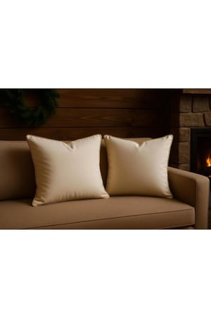2'li Set Krem - Sarı Biyeli - Dekoratif Kırlent Kılıfı - Modern Yılbaşı Konseptli
