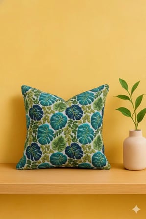 Tropik Monstera Desenli 45x45 Petek Kumaş Kırlent Kılıfı