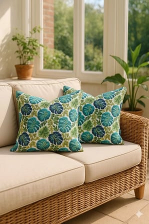 Tropik Monstera Desenli 45x45 Petek Kumaş Kırlent Kılıfı