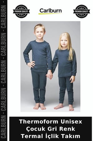 Thermoform Unisex Çocuk Gri Renk Termal İçlik Takım Aktivite Giysisi Soğuk Koruma Gün Boyu